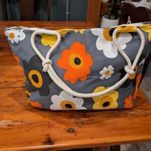 Floral Canvas Tote Bag - Gray, Orange, White